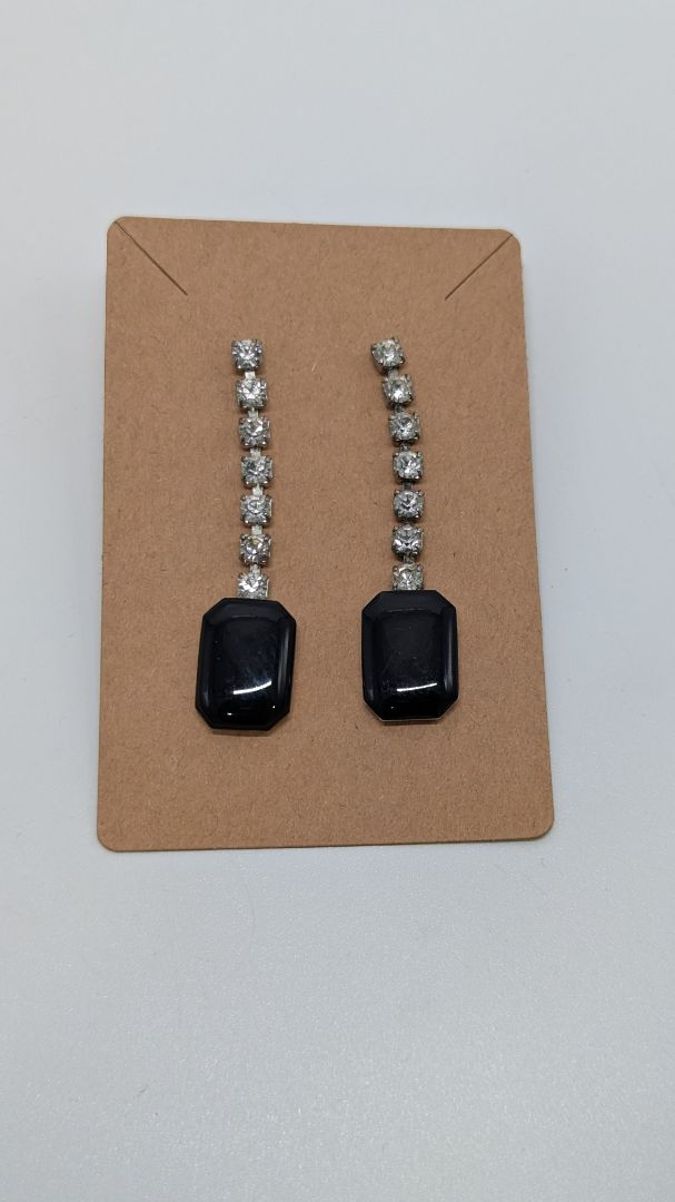 Silver/Black Square Drop Stud Earrings