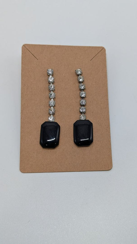 Silver/Black Square Drop Stud Earrings