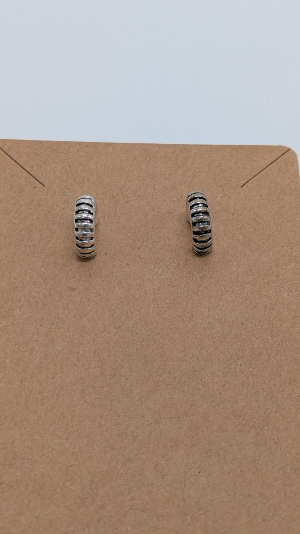 Silver/Black Striped Mini Hoop Stud Earrings