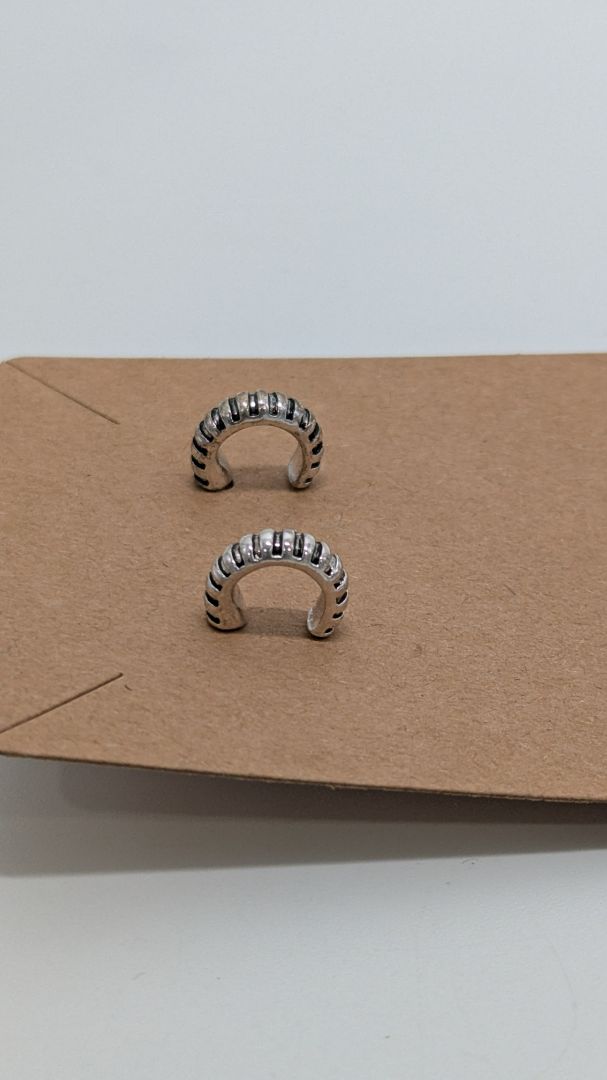 Silver/Black Striped Mini Hoop Stud Earrings