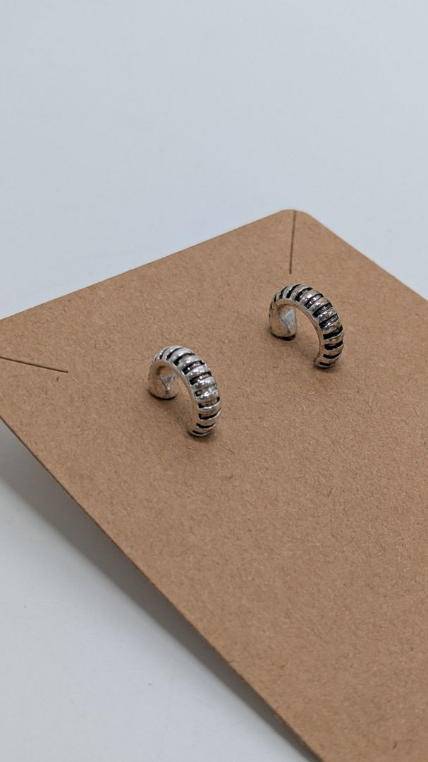 Silver/Black Striped Mini Hoop Stud Earrings