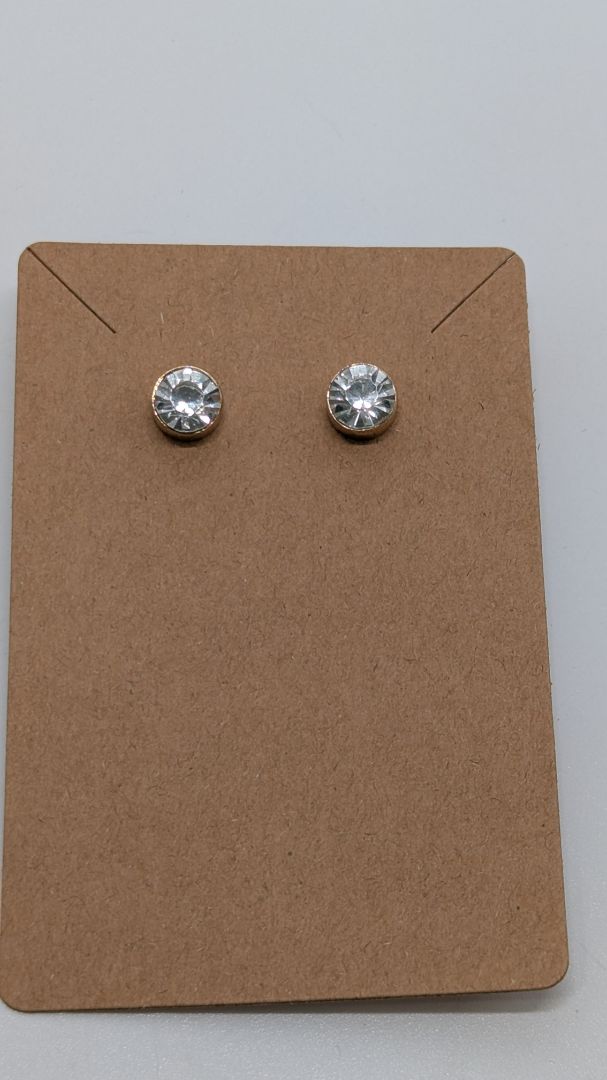 Gold/White Faux Crystal Stud Earrings