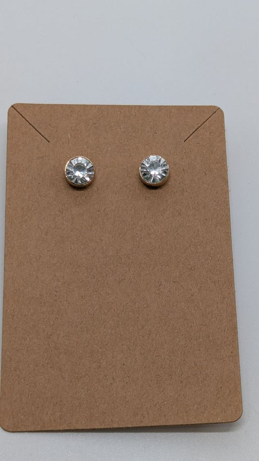 Gold/White Faux Crystal Stud Earrings