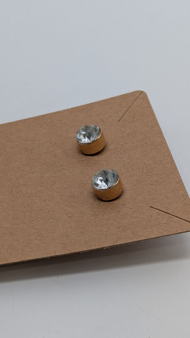 Gold/White Faux Crystal Stud Earrings