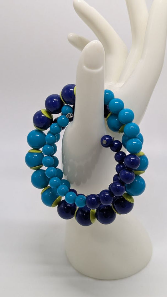 Vintage Blue Beaded Spiral Wrap Bracelet