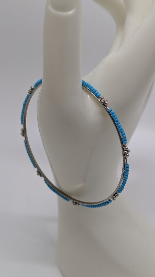 Vintage Silver/Blue Beaded Bangle Bracelet