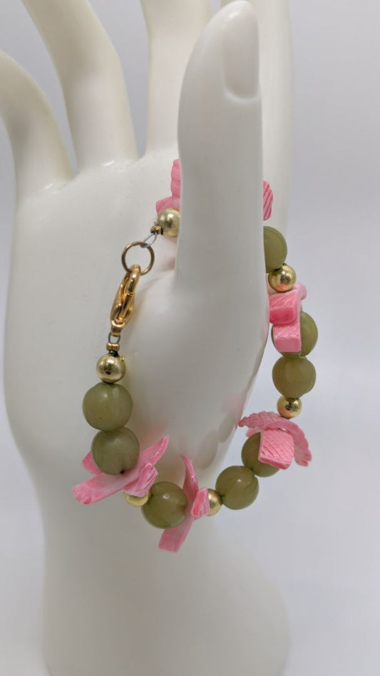 Green/Pink Textured Abstract Beaded Bracelet