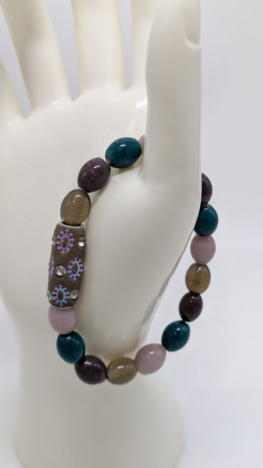 Brown/Blue Bohemian Beaded Elastic Bracelet