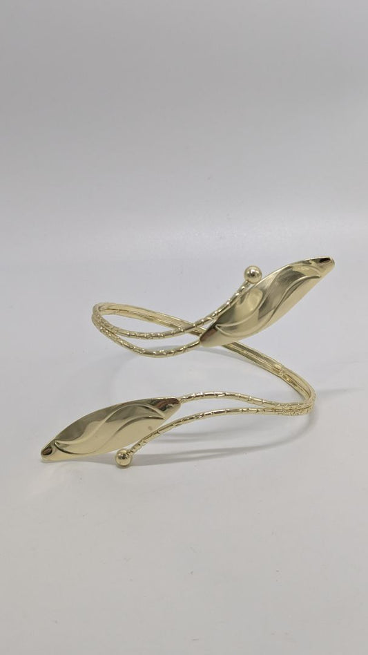 Vintage Gold-Tone Metal Leaf Wrapped Arm Cuff Bracelet