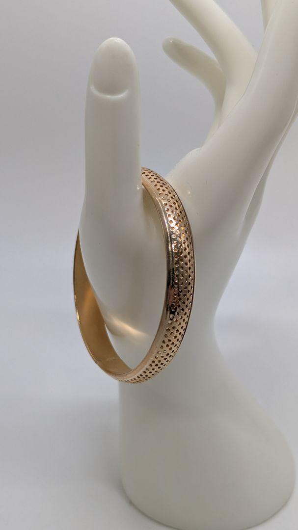 Vintage Gold-Tone Perforated Metal Thick Bangle Bracelet
