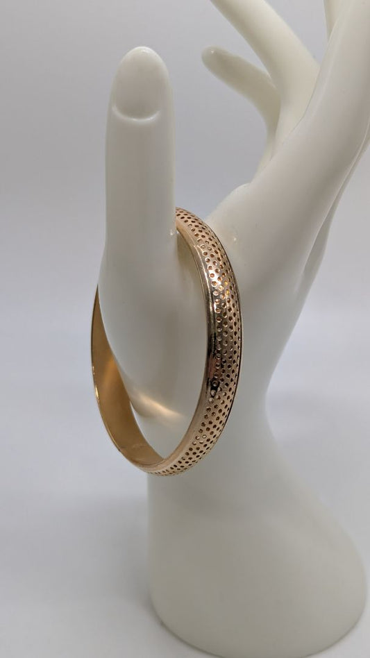 Vintage Gold-Tone Perforated Metal Thick Bangle Bracelet