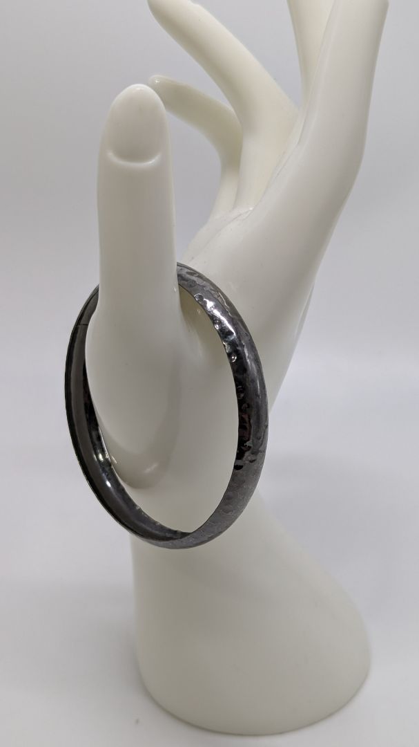 Vintage Black-Silver Punched Metal Thick Bangle Bracelet