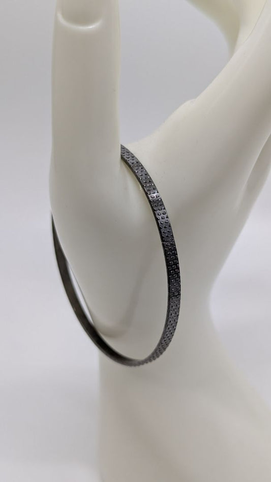 Black-Silver Dotted Texture Metal Bangle Bracelet