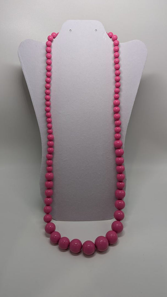 Vintage Hot Pink Single-Strand Beaded Longline Necklace