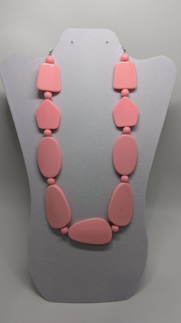 Vintage Pink Large Abstract Plastic Beads Statement Necklace