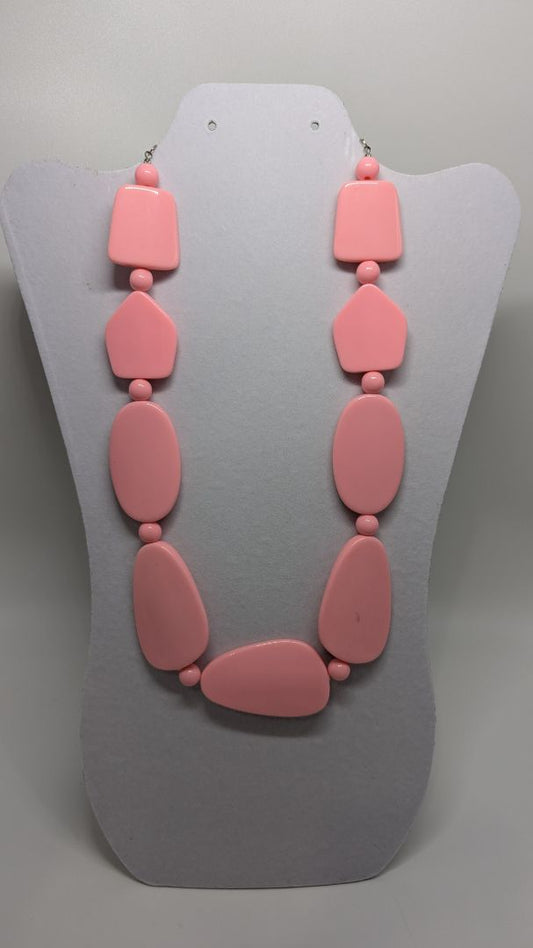 Vintage Pink Large Abstract Plastic Beads Statement Necklace