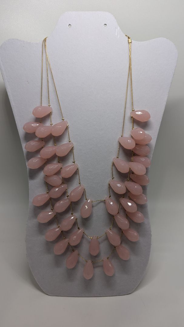 INC Gold/Pink 3-Strand Teardrop Bead Statement Necklace