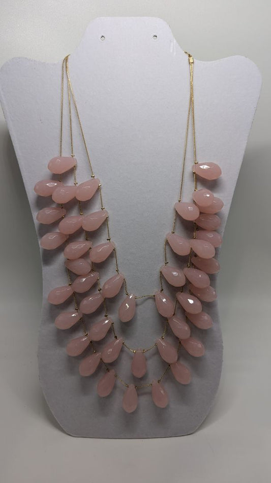 INC Gold/Pink 3-Strand Teardrop Bead Statement Necklace