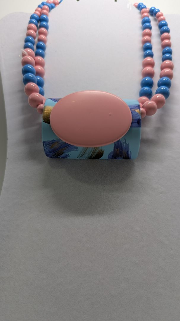 Vintage Pink/Blue Beaded Oval Statement Necklace