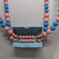 Vintage Pink/Blue Beaded Oval Statement Necklace