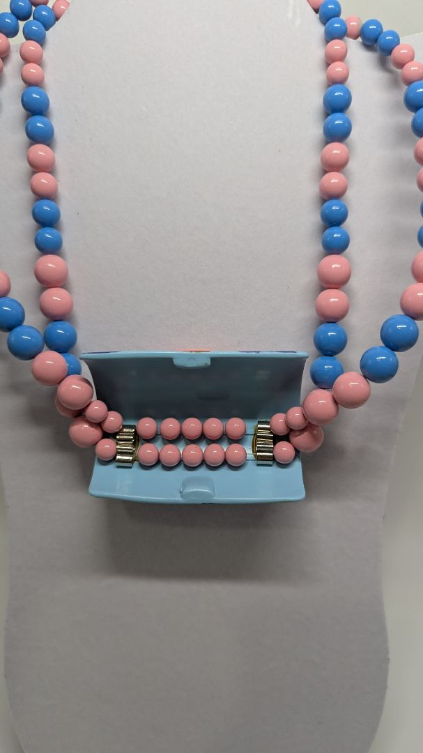Vintage Pink/Blue Beaded Oval Statement Necklace