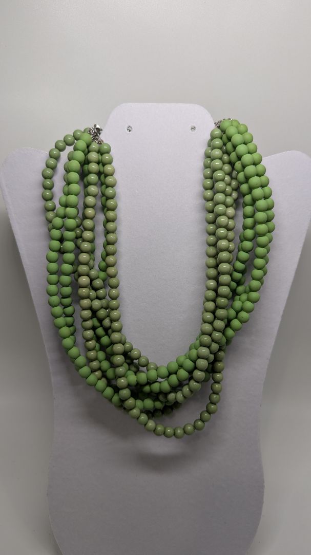 Vintage Green 8-Strand Mixed Texture Beaded Necklace
