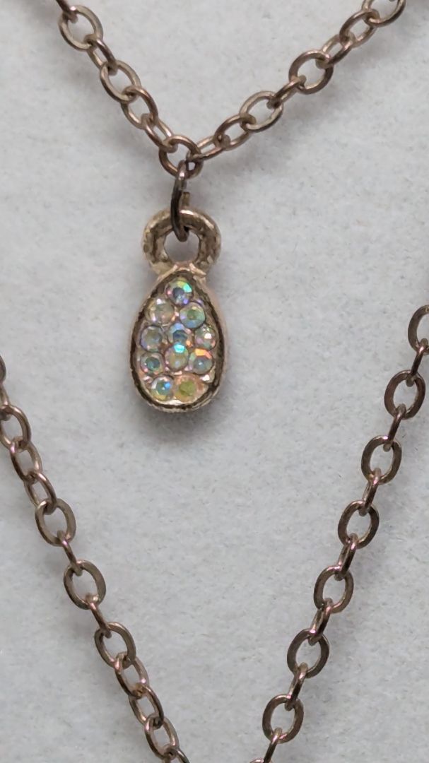 Vintage Light Gold 3-Strand Rhinestone Moon Tiered Necklace