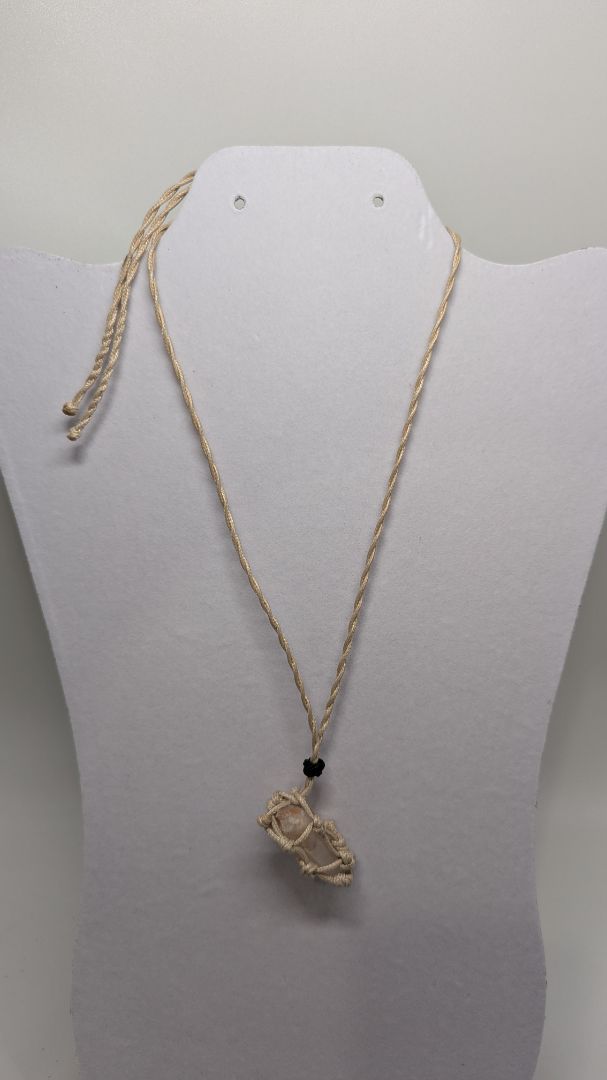 Tan Braided Rope Wrapped Faux-Crystal Pendant Necklace