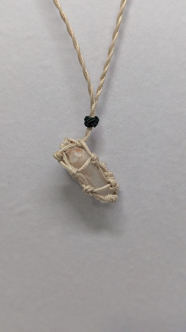 Tan Braided Rope Wrapped Faux-Crystal Pendant Necklace