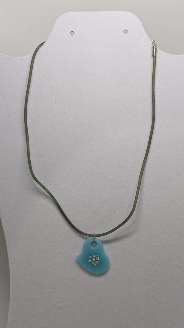 Green/Blue Rhinestone Enamel Heart Charm Necklace