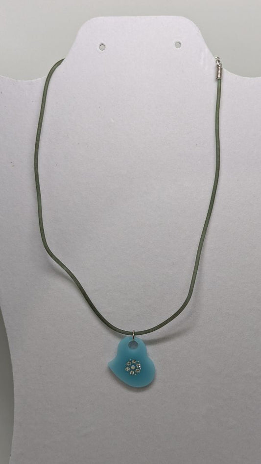 Green/Blue Rhinestone Enamel Heart Charm Necklace