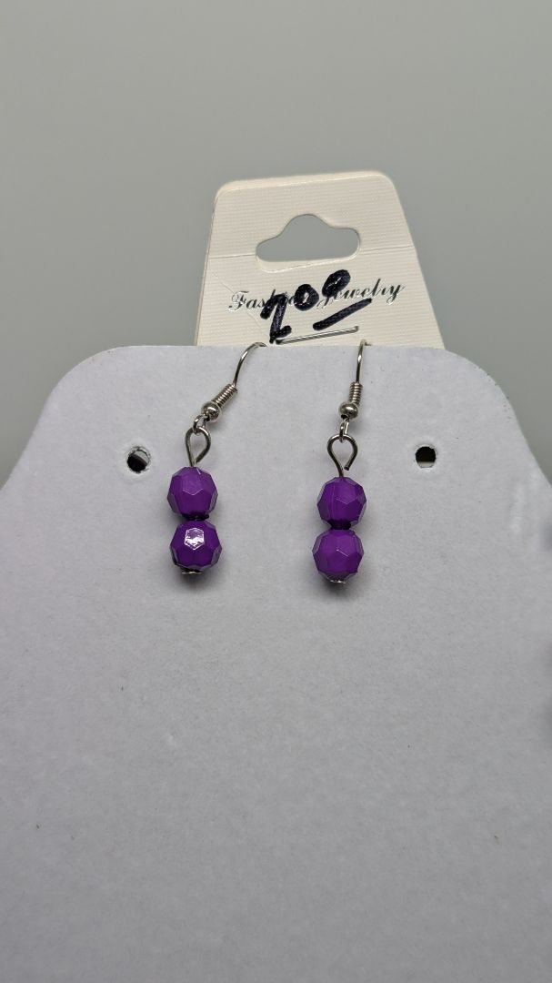 Fashion Jewelry Silver/Purple Beaded Necklace & Earrings Jewelry Set