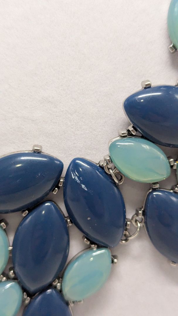 Vintage Silver/Blue Faux-Crystal Almond Statement Necklace