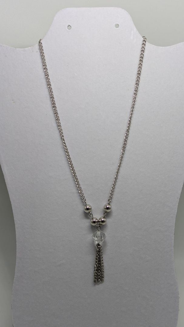 Vintage Silver Bead Tassel Chain Necklace