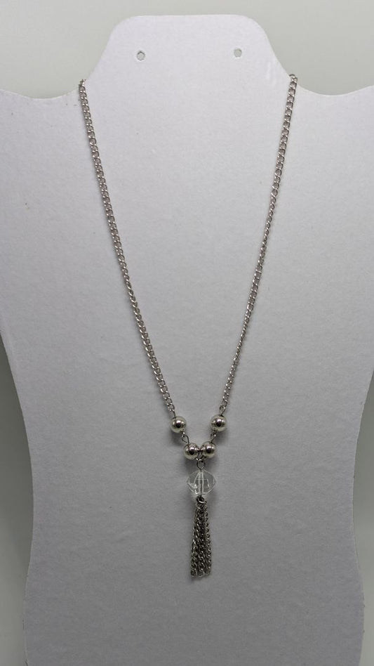 Vintage Silver Bead Tassel Chain Necklace