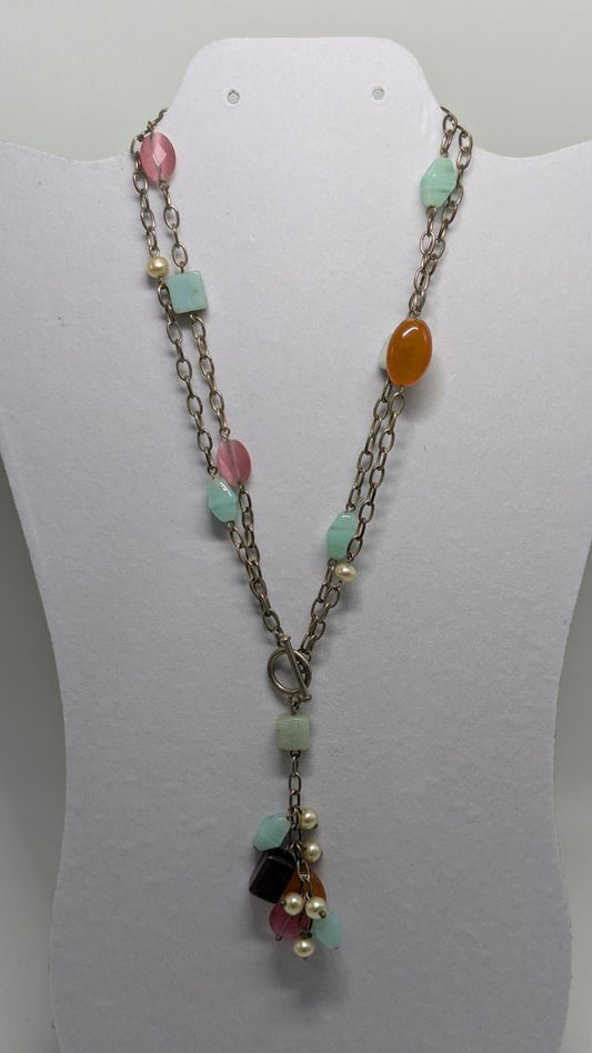 Vintage Silver/Red/Green Beaded Chain Statement Necklace