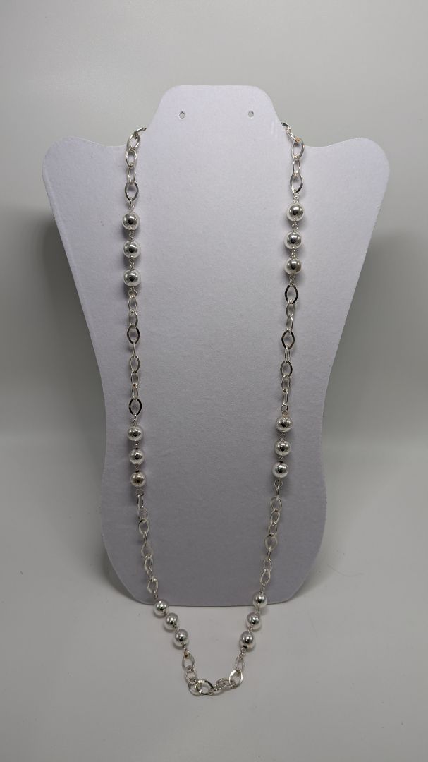 Vintage Silver Chain & Beads Longline Necklace