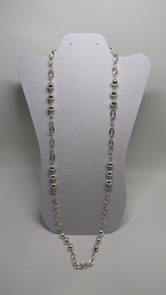 Vintage Silver Chain & Beads Longline Necklace