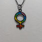 Black/Rainbow Female Gender Icon Pride Chain Necklace