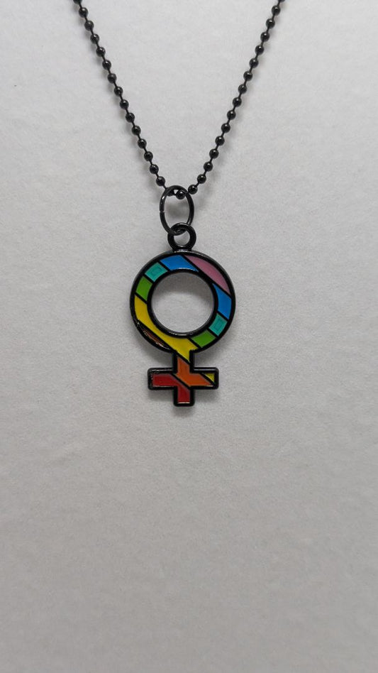 Black/Rainbow Female Gender Icon Pride Chain Necklace