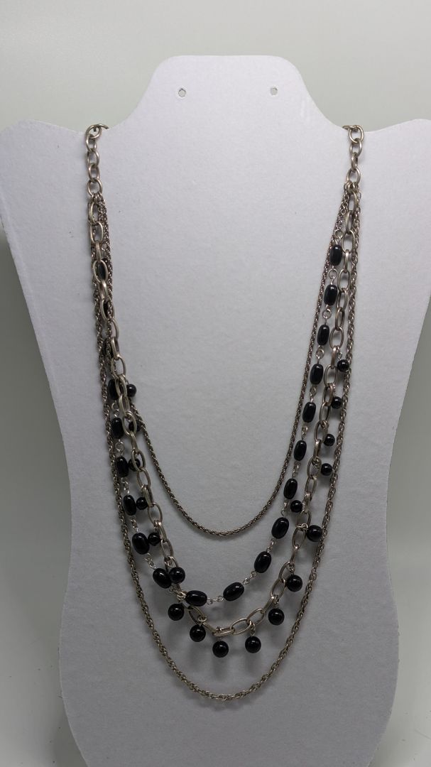Vintage Silver/Bronze/Black Beaded Chain Longline Necklace