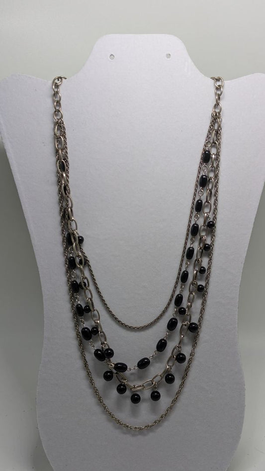 Vintage Silver/Bronze/Black Beaded Chain Longline Necklace