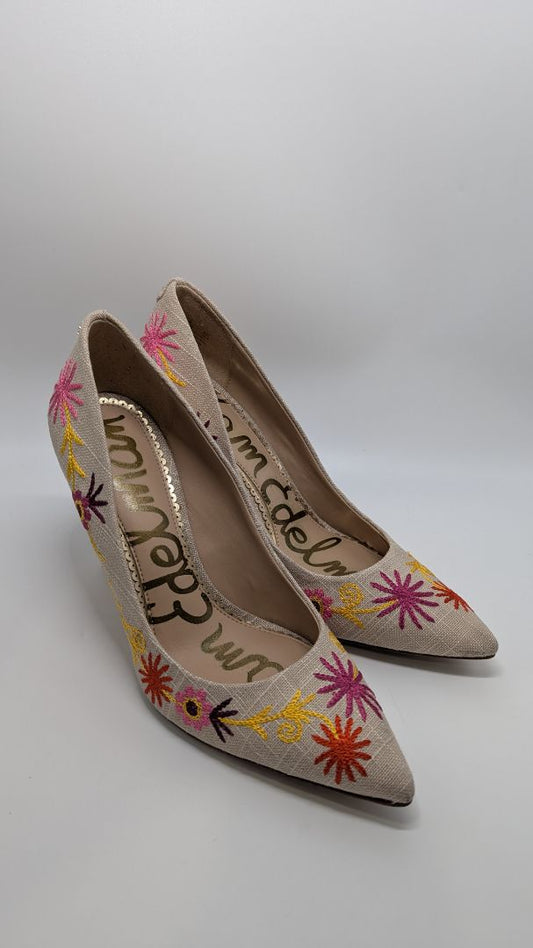 Sam Edelman Tan Embroidered Hazel Pumps Heels