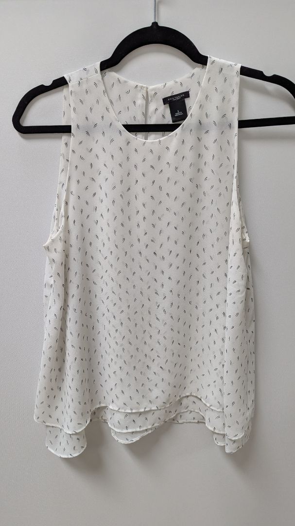 Ann Taylor Factory White Printed Sleeveless Shell Blouse