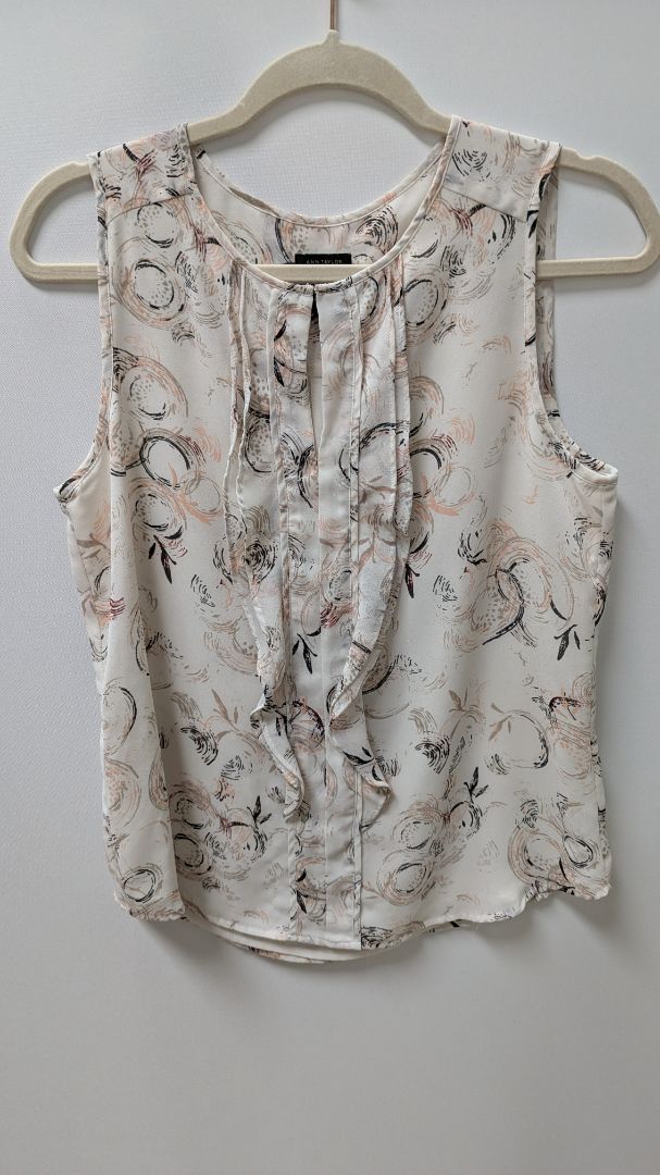 Ann Taylor Factory Ivory/Light Pink Printed Sleeveless Blouse