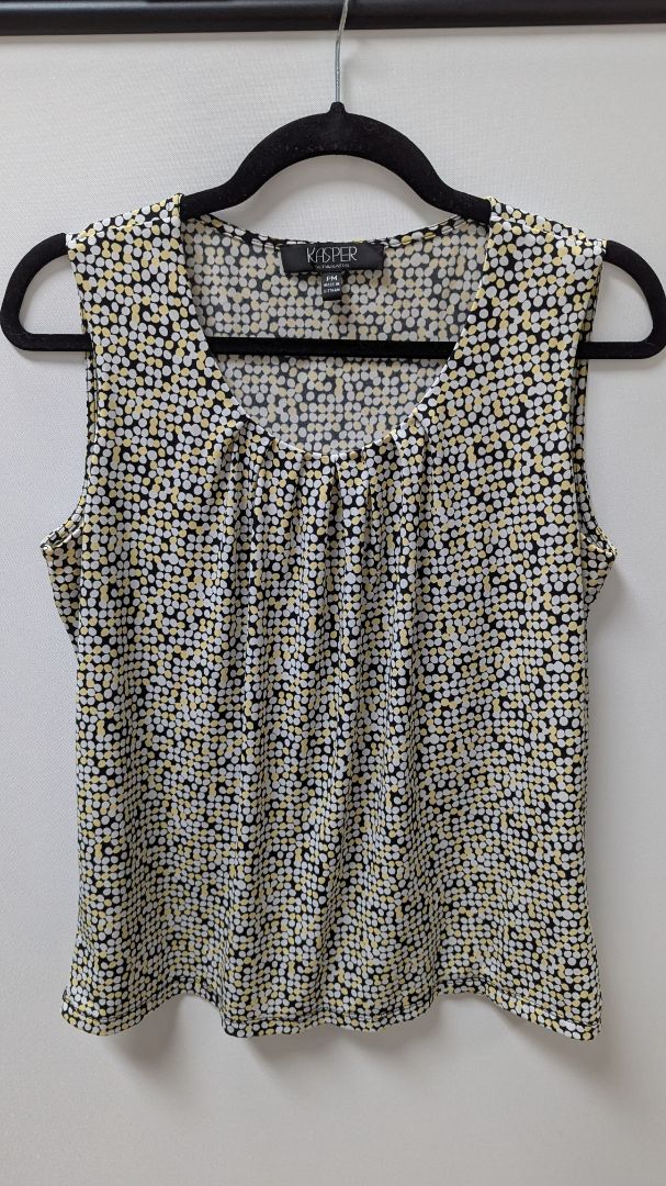 KASPER Black/Yellow Spotted Sleeveless Blouse