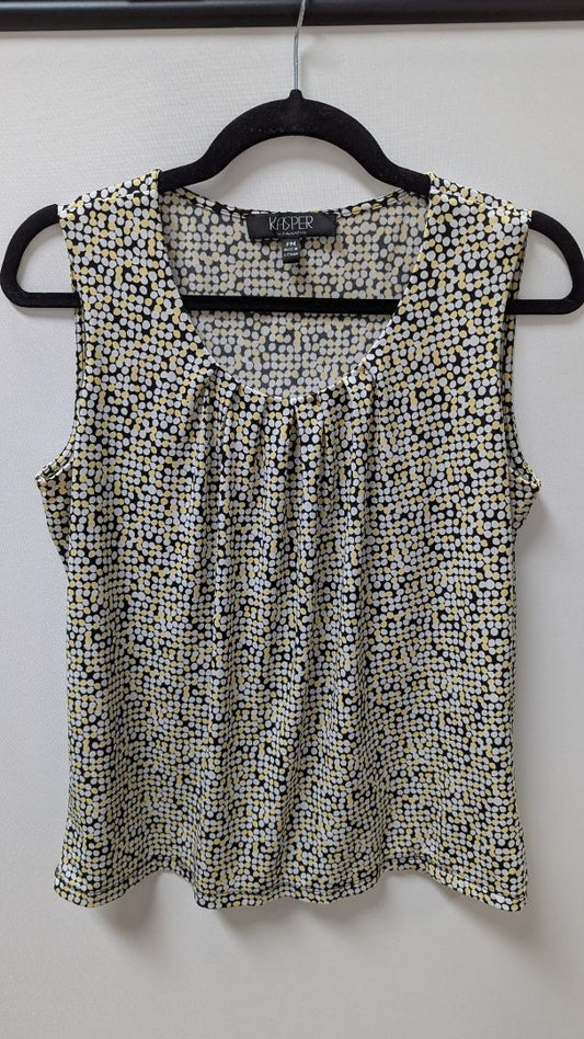 KASPER Black/Yellow Spotted Sleeveless Blouse