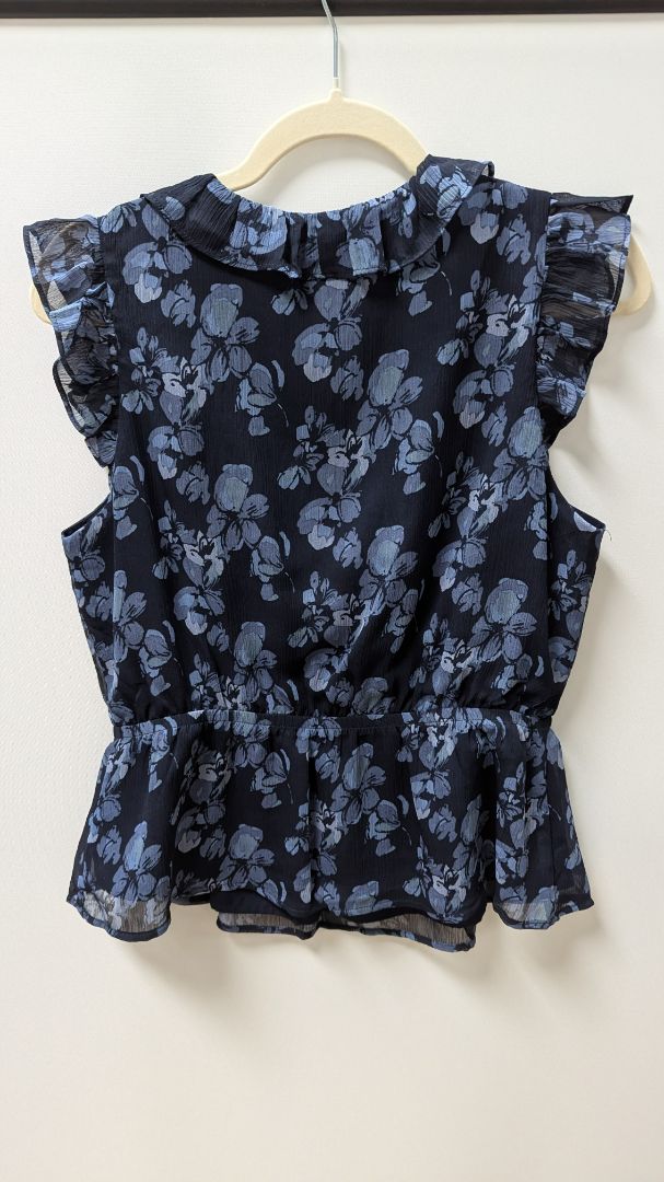 Banana Republic Navy Blue Floral Ruffled Blouse