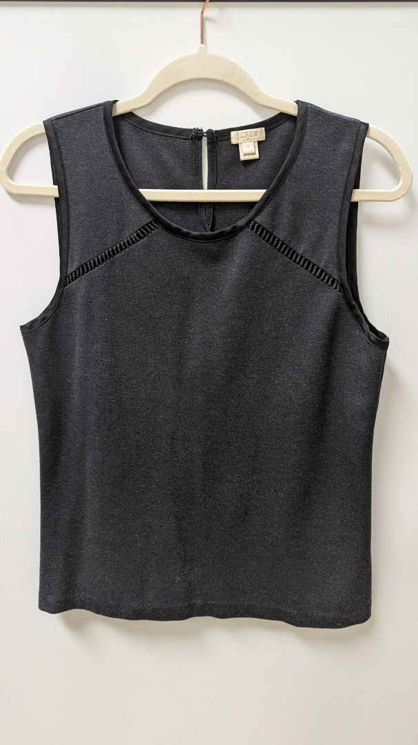 J. Crew Dark Grey Sleeveless Ladder Cutout Blouse
