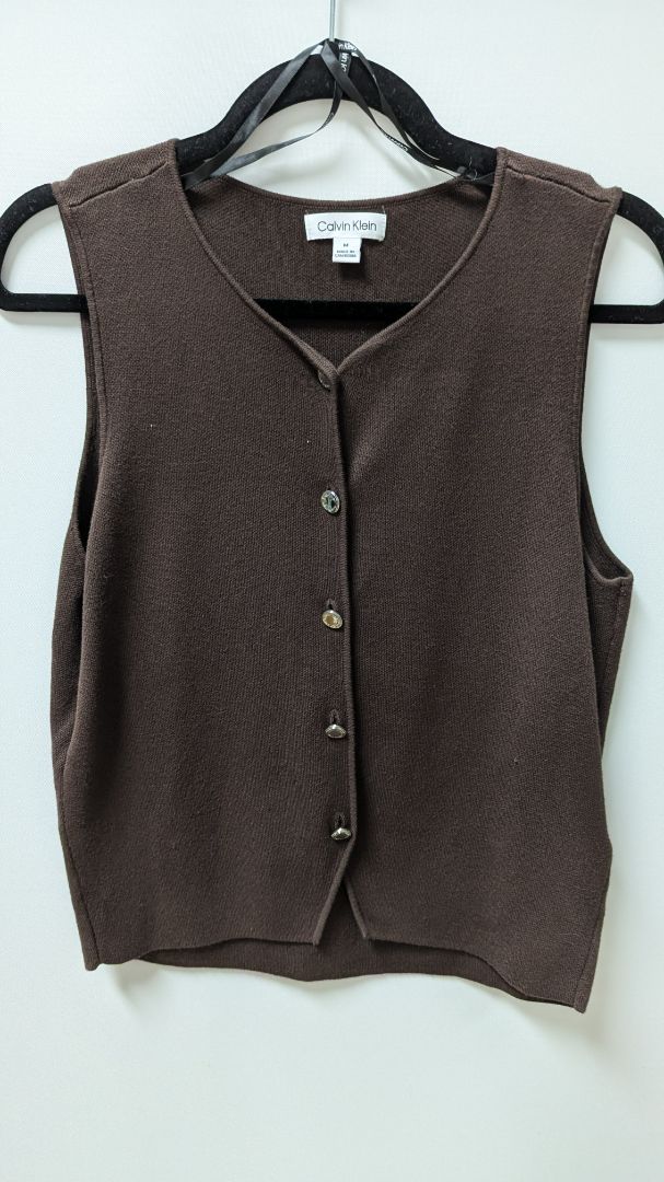 Calvin Klein Brown Button-Down Knit Vest